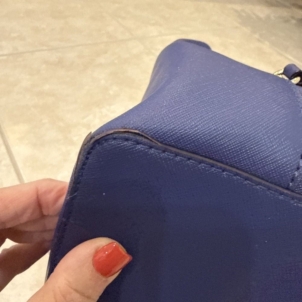 Kate Spade Evangelie Laurel Way Sapphire Blue Saffiano Leather Purse Tote *See - Picture 11 of 16